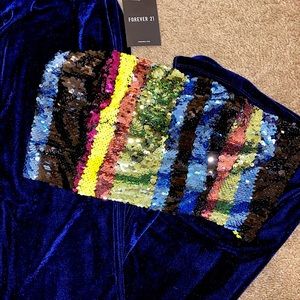 F21 Sequin Tube Top & Blue Crushed Velvet Pants